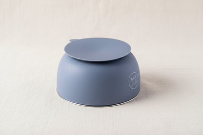 Blue Stainless steel and silicone bowl with suction base