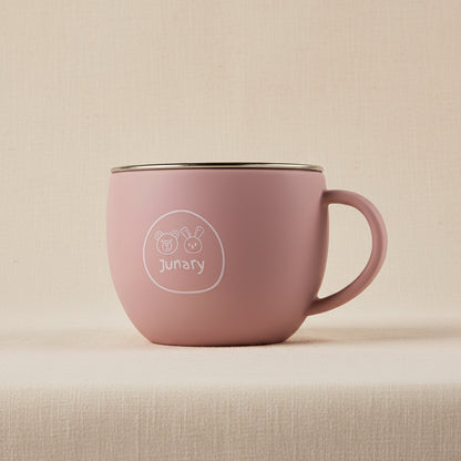 Pink silicone and stainless-steel drinking cup for toddlers. 