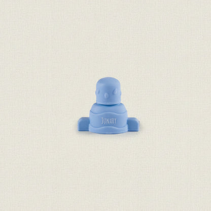 Blue silicone pouch topper for baby squishy pouches. 