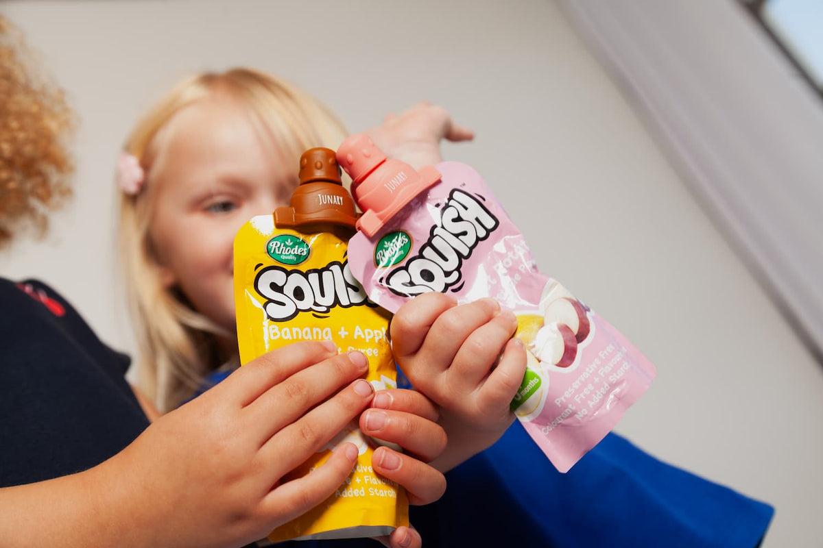 Pink and brown silicone pouch toppers for Squishy pouches. 